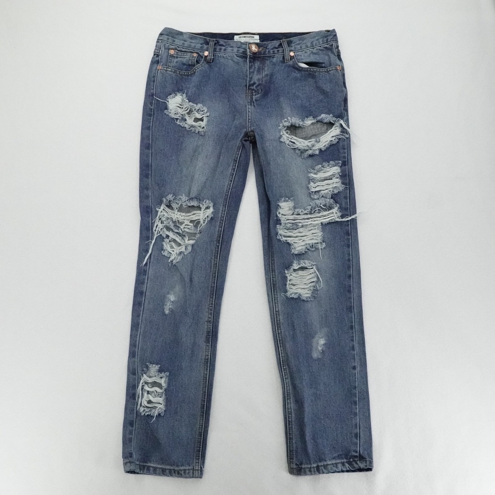 One Teaspoon Awesome Baggies Jeans Womens 28 Blue Distressed Boyfriend Denim